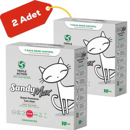 SANDY - Sandy Max Triple Action Aktif Karbonlu Bentonit Kedi Kumu 10kg 2li Paket (10kg+10kg)