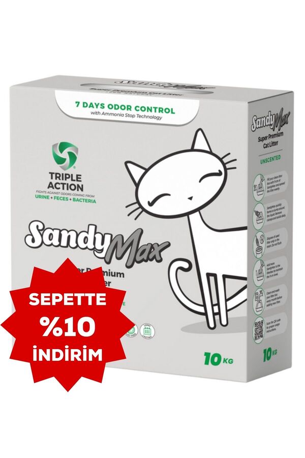 Sandy Max Triple Action Aktif Karbonlu Bentonit Kedi Kumu 10kg
