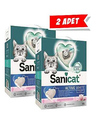 Sanicat Active White Oksijen Kontrollü Koku Emici Lotus Çiçeği Kokulu Ultra Topaklanan Kedi Kumu 10lt (2 Adet)