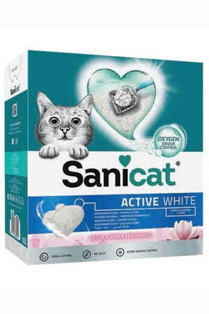 SANICAT - Sanicat Active White Oksijen Kontrollü Koku Emici Lotus Çiçeği Kokulu Ultra Topaklanan Kedi Kumu 6lt