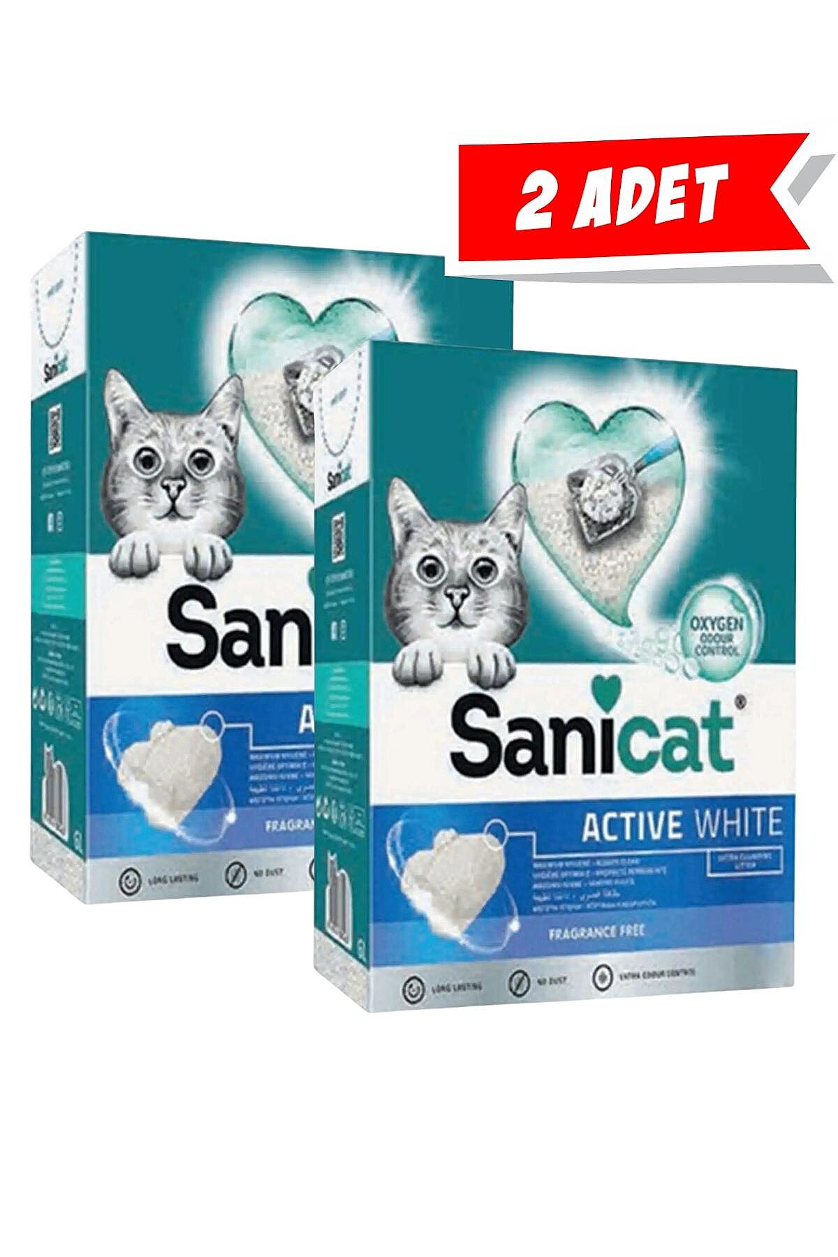 SaniCat Active White Oksijen Kontrollü Koku Emici Ultra Topaklanan Kedi Kumu 10lt (2 Adet)