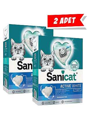 SaniCat Active White Oksijen Kontrollü Koku Emici Ultra Topaklanan Kedi Kumu 10lt (2 Adet)