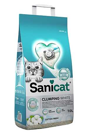 Sanicat Clumping White Cotton Fresh Oksijen Kontrollü Koku Emici Kedi Kumu 10lt