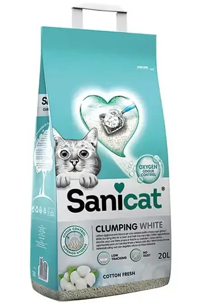 Sanicat Clumping White Cotton Fresh Oksijen Kontrollü Koku Emici Özellikli Kedi Kumu 20lt