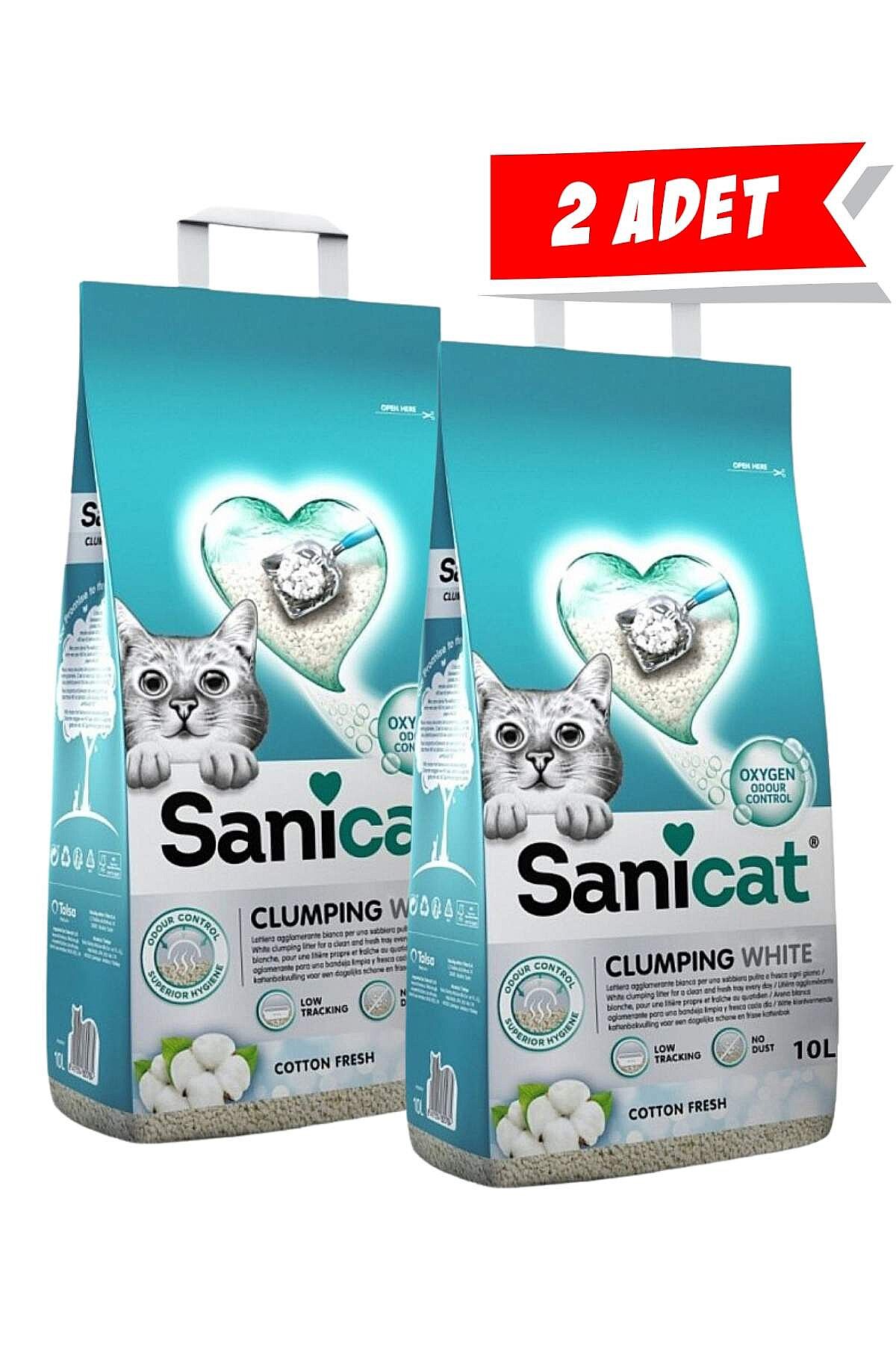 Sanicat Clumping White Cotton Fresh Oksijen Kontrollü Koku Emici Kedi Kumu 10lt (2 Adet)