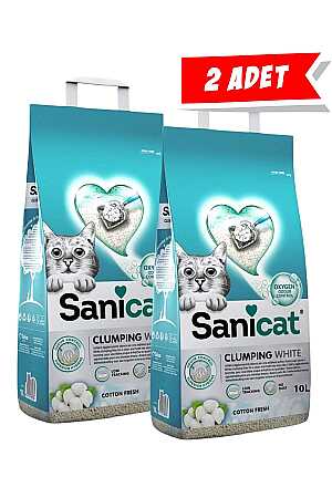 Sanicat Clumping White Cotton Fresh Oksijen Kontrollü Koku Emici Kedi Kumu 10lt (2 Adet)