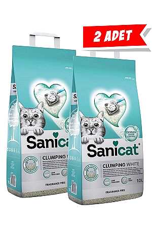 Sanicat Clumping White Kokusuz Hızlı Topaklanan Beyaz Kedi Kumu 10lt (2 Adet)