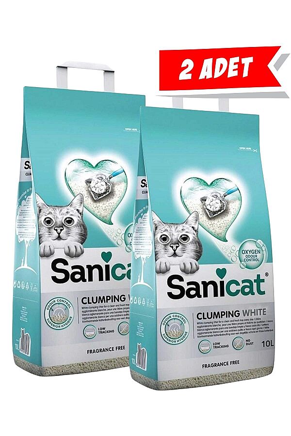 Sanicat Clumping White Kokusuz Hızlı Topaklanan Beyaz Kedi Kumu 10lt (2 Adet) - 1
