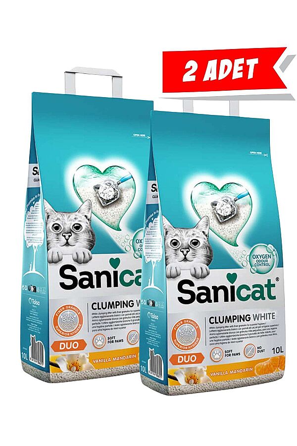 SaniCat Duo Vanilya ve Mandalina Kokulu Kedi Kumu 10lt (2 Adet) - 1