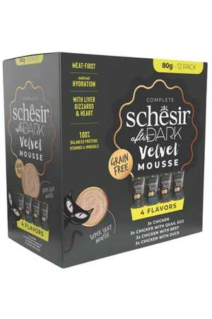 SCHESIR - Schesir After Dark Velvet Mousse Pouch Yetişkin Kedi Konservesi Çeşit Paketi 12x80gr