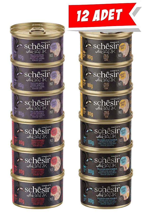 Schesir After Dark Pate Yetişkin Kedi Konservesi Çeşit Paketi 80gr (12 Adet) - 1