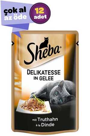 Sheba Pouch Hindi Etli ve Jöleli Yetişkin Kedi Konservesi 12x85gr (12li)
