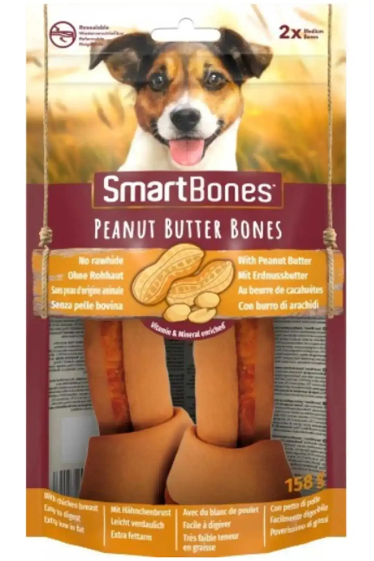 SMARTBONES - Smartbones Orta Irk Köpekler için Yer Fıstıklı Ödül Kemiği (2li) 158gr