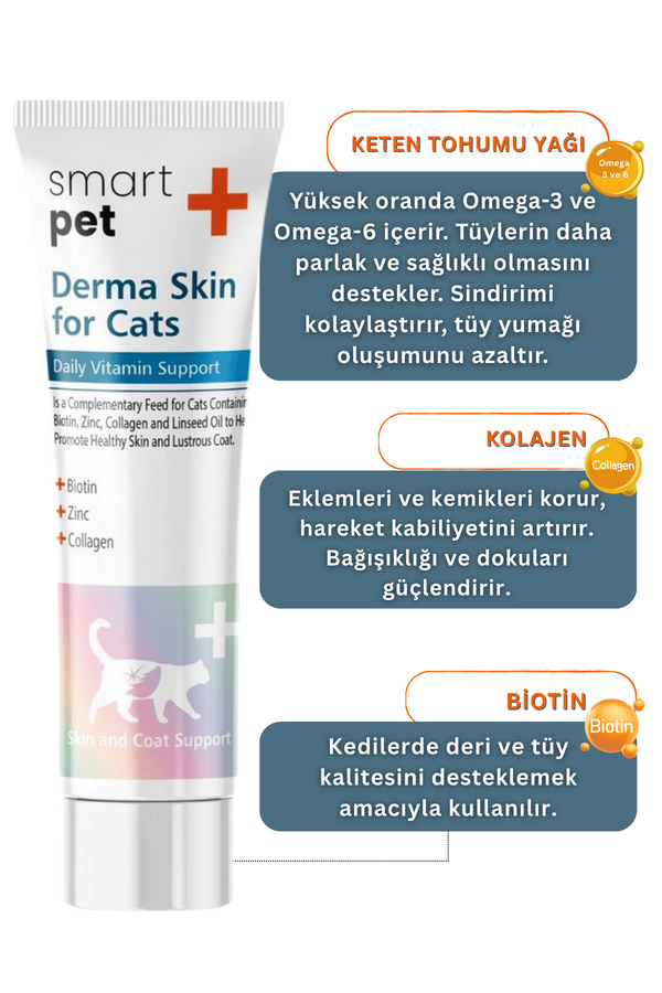 SmartPet + Derma Skin Sensitive Skin Tüy Sağlığı Destekleyici Kedi Macunu 100gr