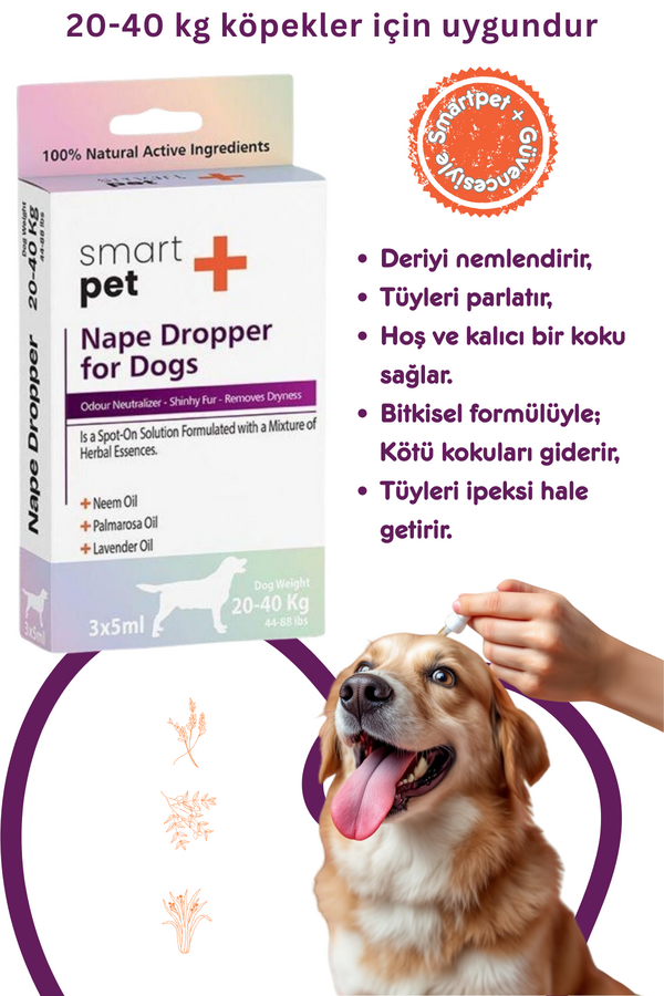 Smartpet + 20-40kg Köpekler İçin Deri Bakım Ense Damlası 3x5ml