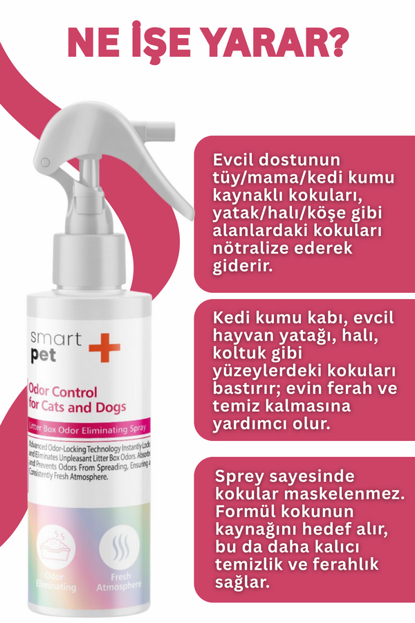 SmartPet + Odor Control Kedi ve Köpekler için Kötü Koku Giderici Sprey 250ml