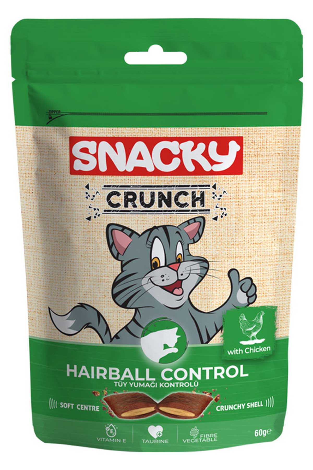 Snacky Crunch Hairball Control Tüy Yumağı Kontrolü için Tavuklu Kedi Ödül Maması 60gr Snacky Crunch Hairball Control Tüy Yumağı Kontrolü için Tavuklu Kedi Ödül Maması 60gr