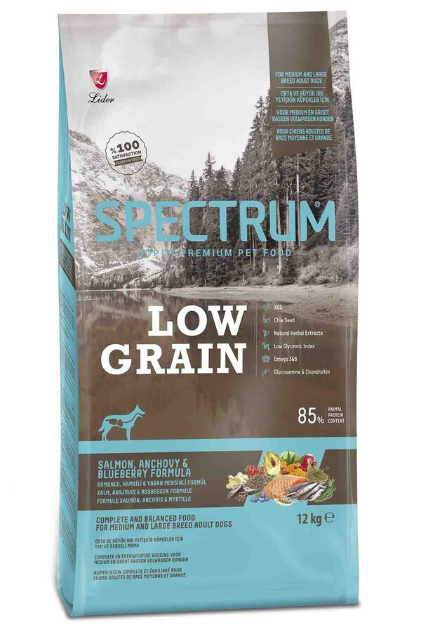 Spectrum Düşük Tahıllı Somonlu Hamsili Yaban Mersinli Orta ve Büyük Irk Yetişkin Köpek Maması 12kg