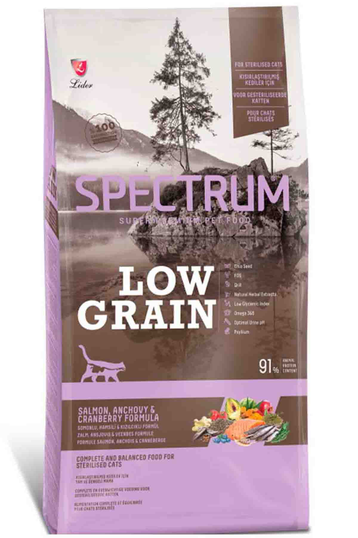 Spectrum Düşük Tahıllı Somonlu Hamsili ve Yaban Mersinli Kısırlaştırılmış Kedi Maması 12+1kg