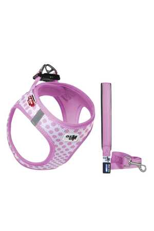 Curli Vest Harness Air Mesh Pink Circles 2xs & Leash M - Thumbnail