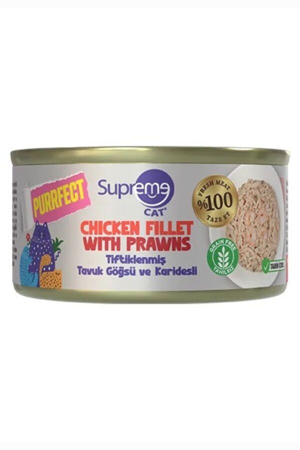 Supreme Purrfect Tiftiklenmiş Tavuk Göğsü ve Karidesl Yetişkin Kedi Konservesi 70gr