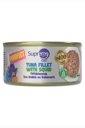 SUPREME - Supreme Purrfect Tiftiklenmiş Ton Balıklı ve Kalamarlı Yetişkin Kedi Konservesi 70gr