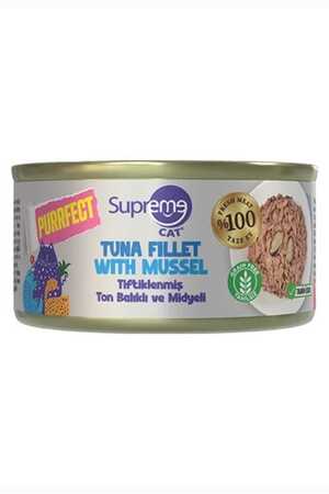 SUPREME - Supreme Purrfect Tiftiklenmiş Ton Balıklı ve Midyeli Yetişkin Kedi Konservesi 70gr