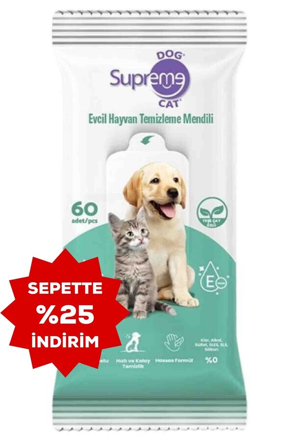 Supreme Yeşil Çaylı Kedi Ve Köpek Temizleme Mendili 60 Adet
