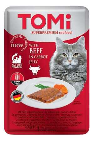 TOMI - Tomi Dana Etli ve Havuçlu Tahılsız Pouch Yetişkin Kedi Konservesi 100gr