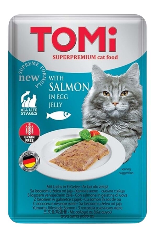 Tomi Somonlu ve Yumurtalı Tahılsız Pouch Yetişkin Kedi Konservesi 100gr