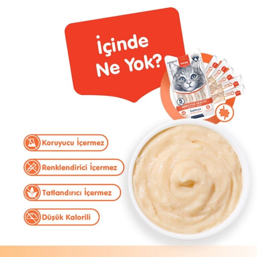 Wanpy Digestive Health Somon Balığı ve Tavuklu Krema Kedi Ödülü 5x14 Gr