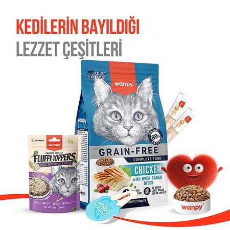 Wanpy Dondurularak Kurutulmuş Fluffy Toppers Ördek Brüksel ve Kara Lahanalı Kedi Ödül Maması 30gr - Thumbnail