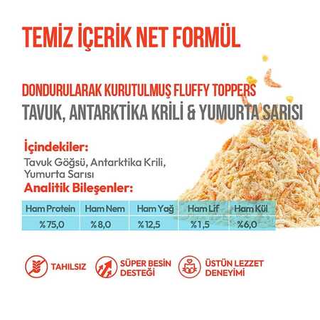 Wanpy Dondurularak Kurutulmuş Fluffy Toppers Tavuk Karides ve Yumurta Sarılı Kedi Ödül Maması 30gr - Thumbnail