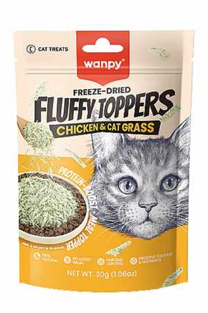 WANPY - Wanpy Dondurularak Kurutulmuş Fluffy Toppers Tavuklu ve Kedi Otlu Kedi Ödül Maması 30gr