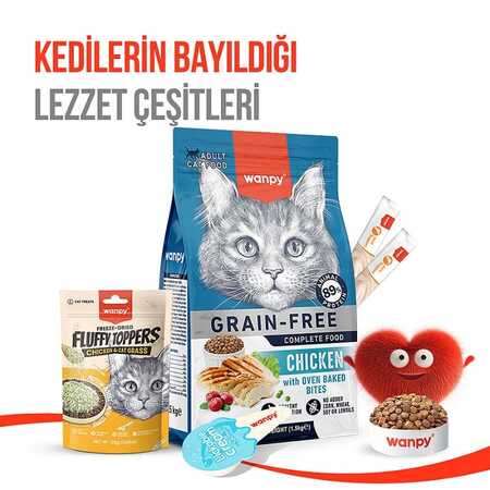 Wanpy Dondurularak Kurutulmuş Fluffy Toppers Tavuklu ve Kedi Otlu Kedi Ödül Maması 30gr - Thumbnail