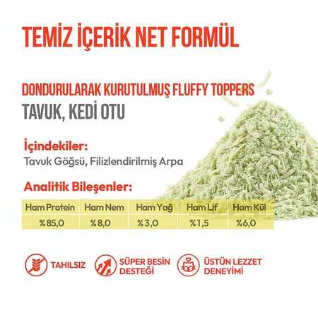 Wanpy Dondurularak Kurutulmuş Fluffy Toppers Tavuklu ve Kedi Otlu Kedi Ödül Maması 30gr - Thumbnail