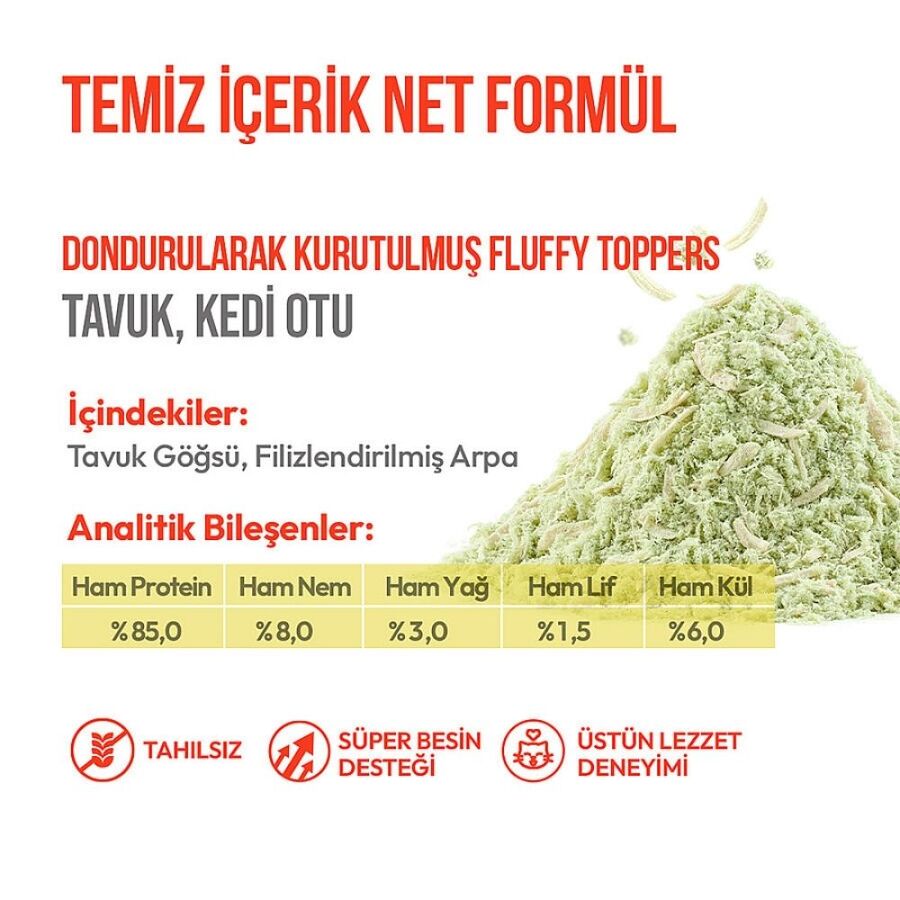 Wanpy Dondurularak Kurutulmuş Fluffy Toppers Tavuklu ve Kedi Otlu Kedi Ödül Maması 30gr