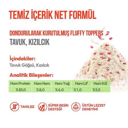 Wanpy Dondurularak Kurutulmuş Fluffy Toppers Tavuklu ve Kızılcıklı Kedi Ödül Maması 30gr - Thumbnail