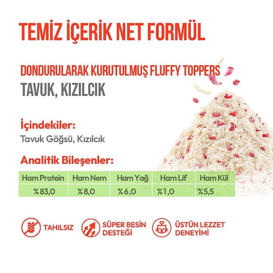 Wanpy Dondurularak Kurutulmuş Fluffy Toppers Tavuklu ve Kızılcıklı Kedi Ödül Maması 30gr