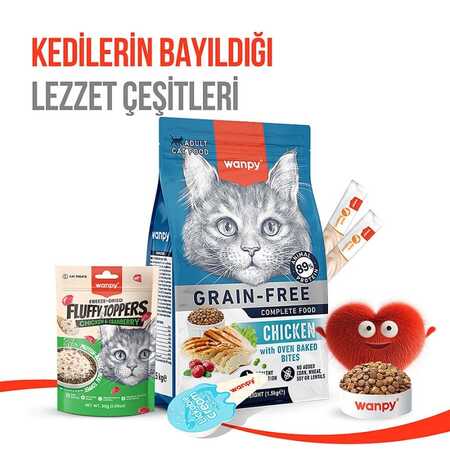 Wanpy Dondurularak Kurutulmuş Fluffy Toppers Tavuklu ve Kızılcıklı Kedi Ödül Maması 30gr - Thumbnail