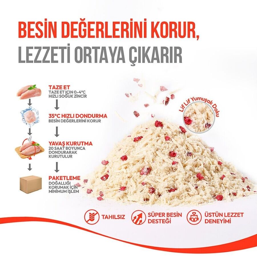 Wanpy Dondurularak Kurutulmuş Fluffy Toppers Tavuklu ve Kızılcıklı Kedi Ödül Maması 30gr