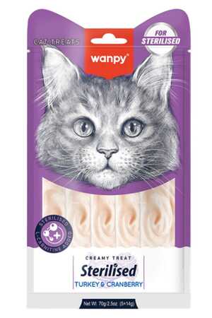 Wanpy Hindili ve Kızılcıklı Kısırlaştırılmış Kedi Krema Ödülü 5×14gr - Thumbnail