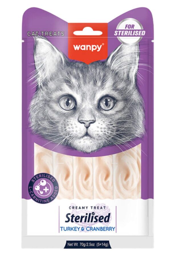 Wanpy Hindili ve Kızılcıklı Kısırlaştırılmış Kedi Krema Ödülü 5×14gr