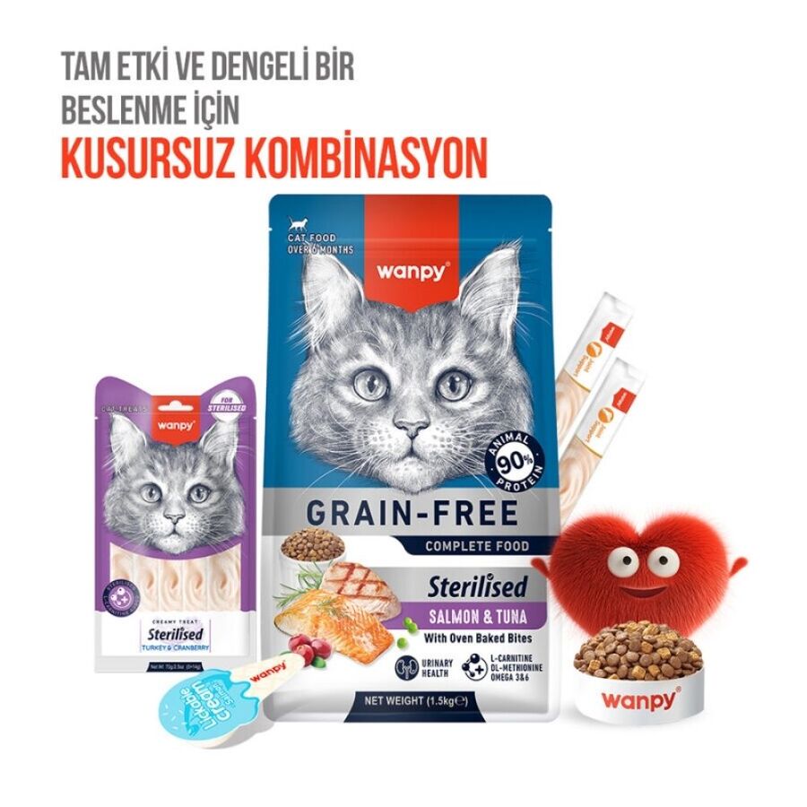 Wanpy Hindili ve Kızılcıklı Kısırlaştırılmış Kedi Krema Ödülü 5×14gr