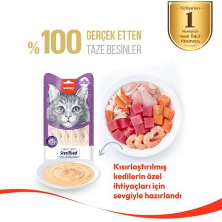 Wanpy Hindili ve Kızılcıklı Kısırlaştırılmış Kedi Krema Ödülü 5×14gr - Thumbnail