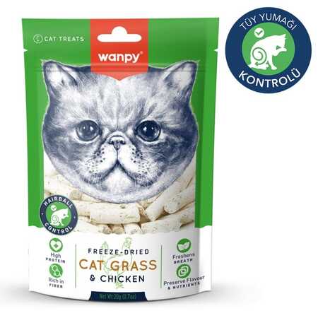 Wanpy Kedi Dondurulmuş Kedi Çimi ve Tavuklu Kedi Ödülü 20gr - Thumbnail (1)