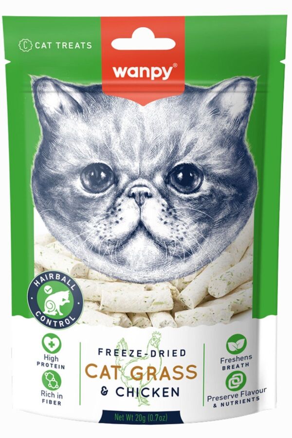 Wanpy Kedi Dondurulmuş Kedi Çimi ve Tavuklu Kedi Ödülü 20gr