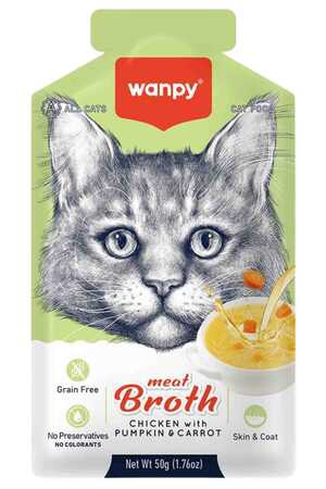 Wanpy Kediler için Bal Kabağı ve Havuçlu Tavuk Eti Çorbası 50g