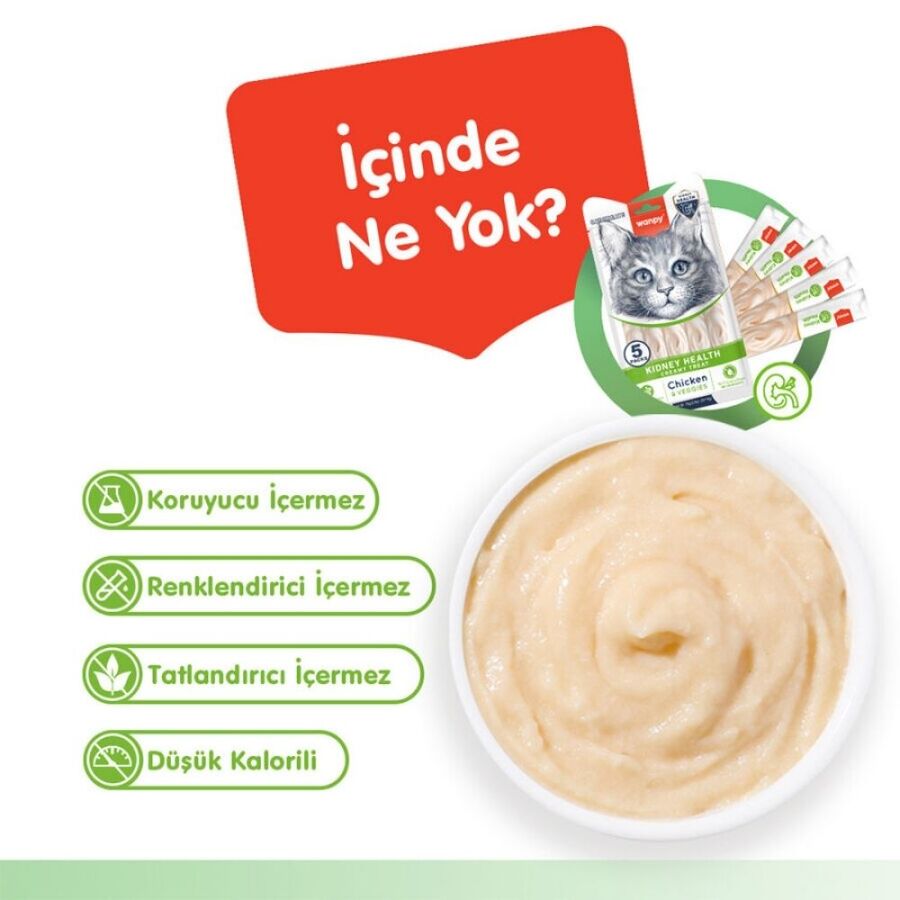 Wanpy Kidney Health Tavuklu ve Sebzeli Krema Kedi Ödülü 5x14 Gr
