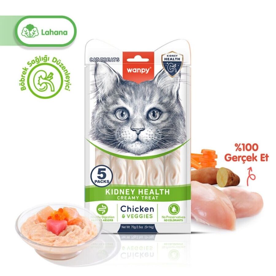 Wanpy Kidney Health Tavuklu ve Sebzeli Krema Kedi Ödülü 5x14 Gr Wanpy Kidney Health Tavuklu ve Sebzeli Krema Kedi Ödülü 5x14 Gr